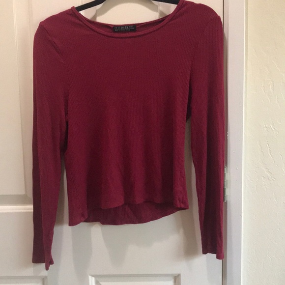 deep red ribbed long sleeve tee - Picture 1 of 3